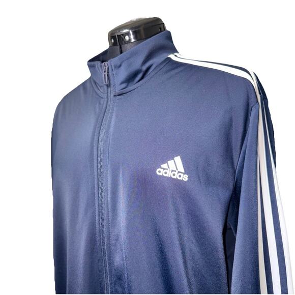 Adidas 3 Stripe XLT Navy Blue Travel Track Jacket Full Zip Athleisure Pockets - Picture 4 of 8